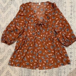 Orange Floral Maternity Shirt